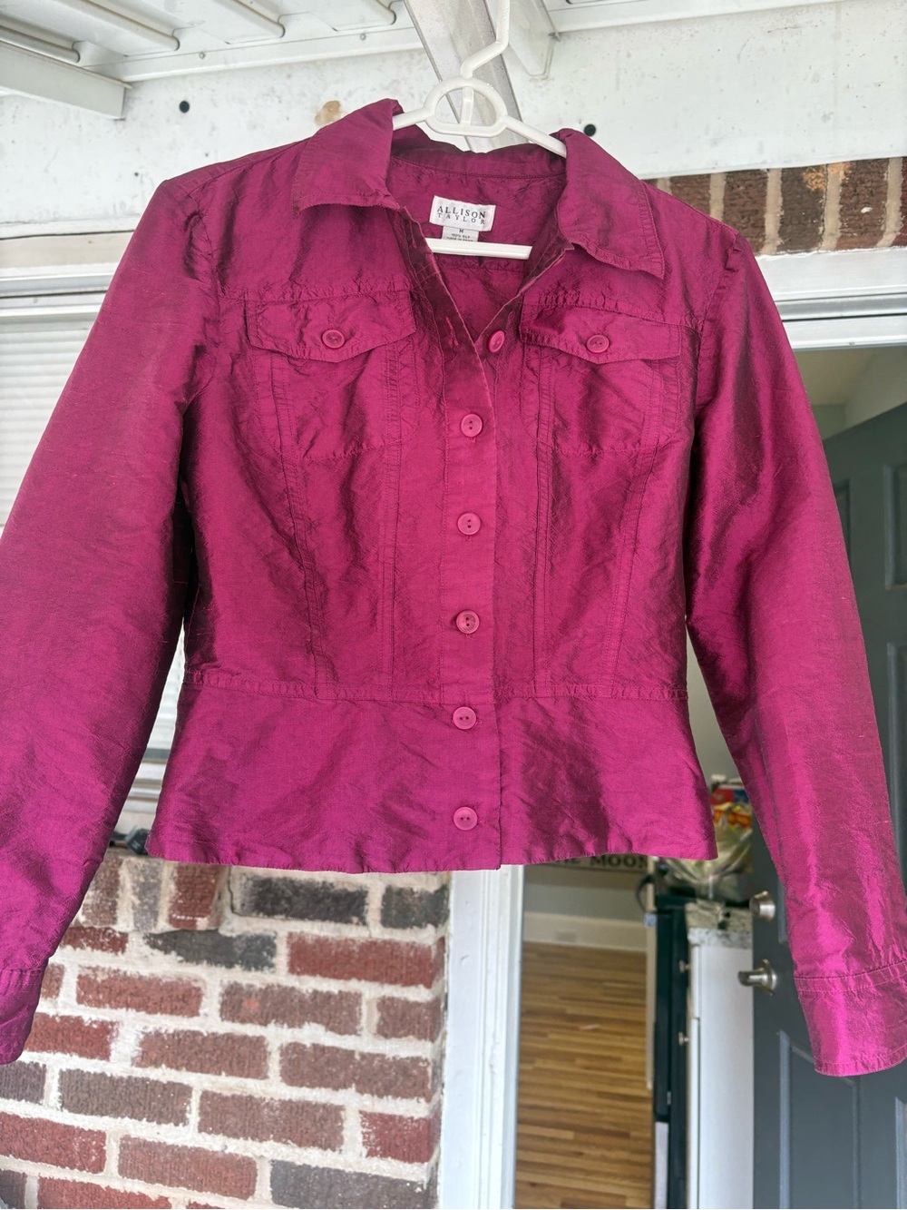Alison Taylor 100% Silk Magenta Womens Button-Front Jacket Size Medium